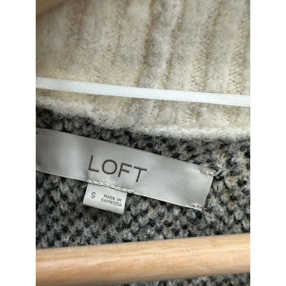 LOFT Leopard Print Cardigan Sweater S Cream Open Front Cozy Knit Preppy Chunky - Picture 7 of 9